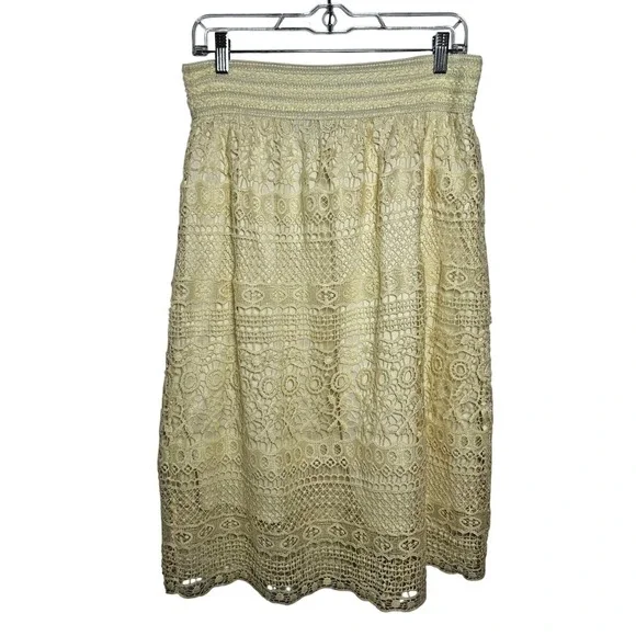 J. Gee Cream Lace Crochet Boho Midi Skirt Elastic Waist XL - Picture 2 of 6